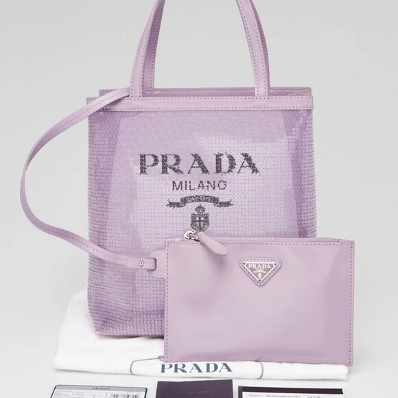 Prada Purple Sequin Mesh and Leather Small Tote Bag - Picture 9 of 11
